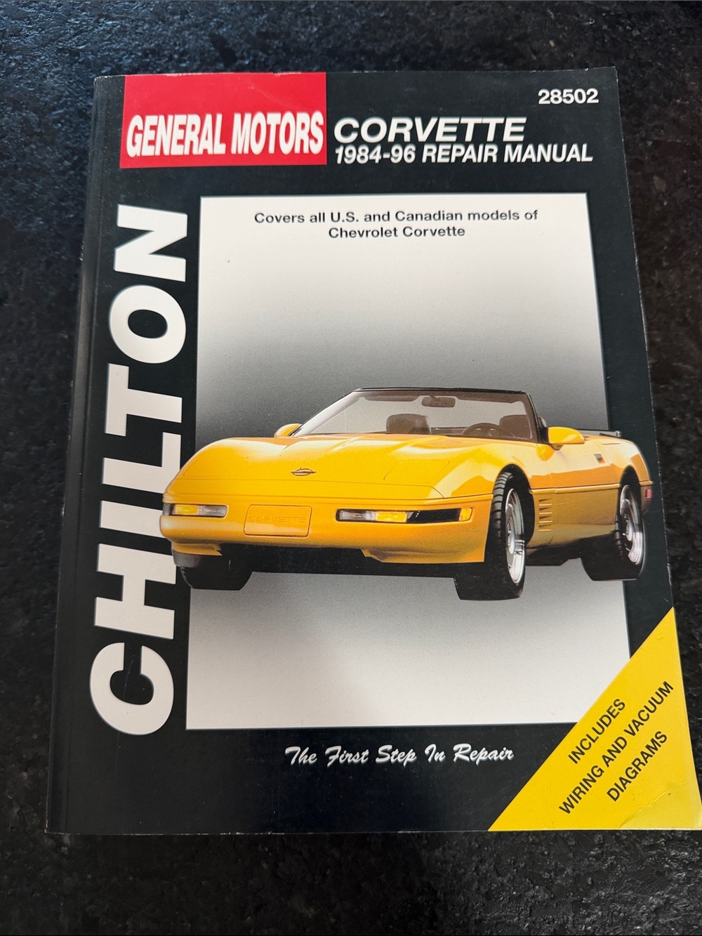 Chilton Corvette Repair Manual 1984-96 with Yellow Corvette Cover